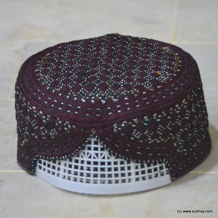 Dark Maroon Jamali Sindhi Cap / Topi (Hand Made) MK-171